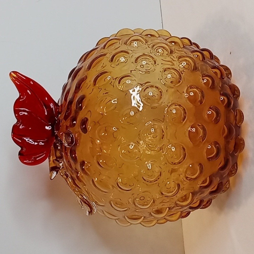 MCM Unique Vintage Ambur Hobnail Blown Glass Rooster Sculpture